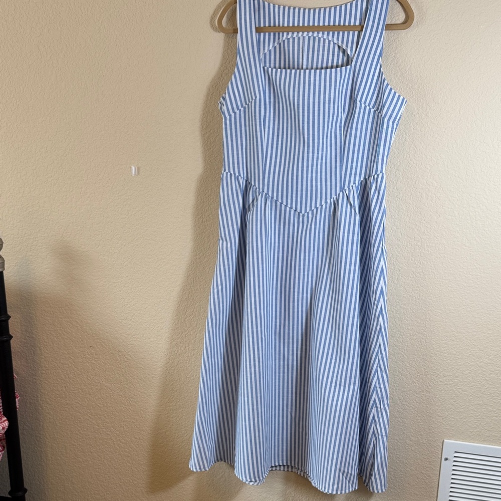 SHEIN Classic Blue/White Stripe Basque Waist Midi Sundress L US 8/10